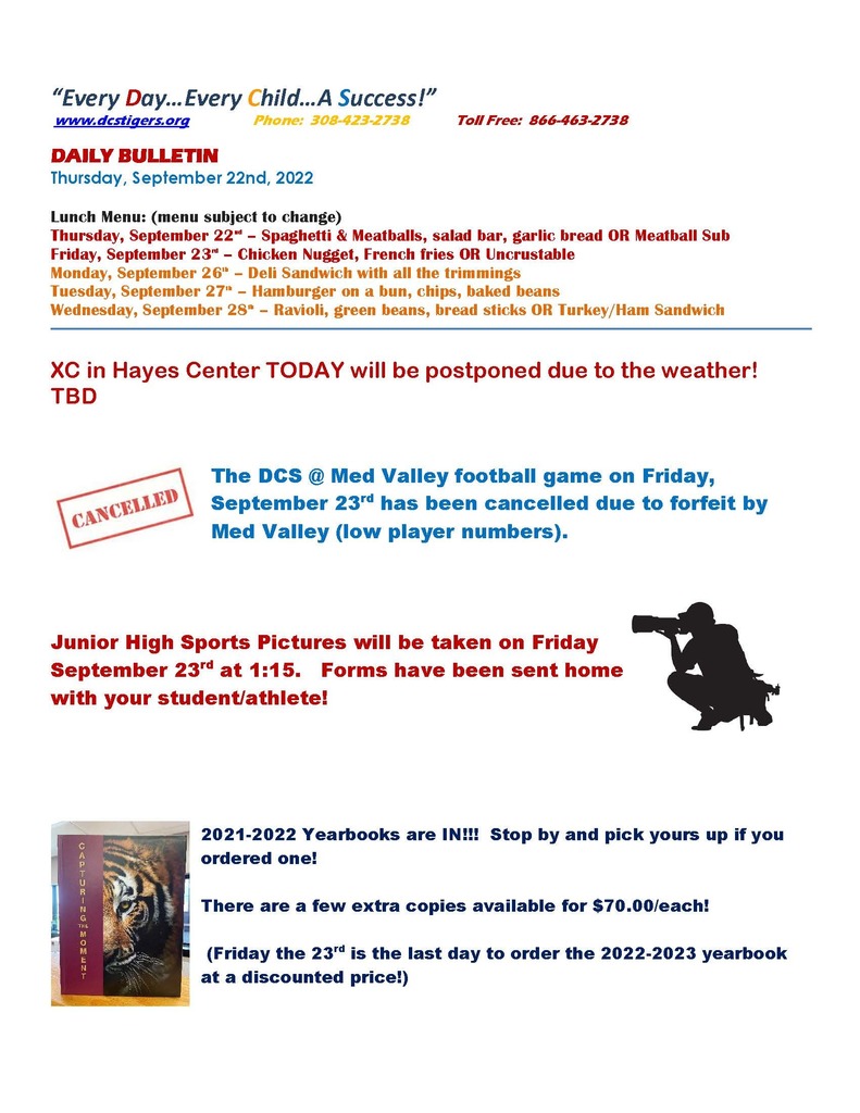 September 22 Daily Announcements Page 1
